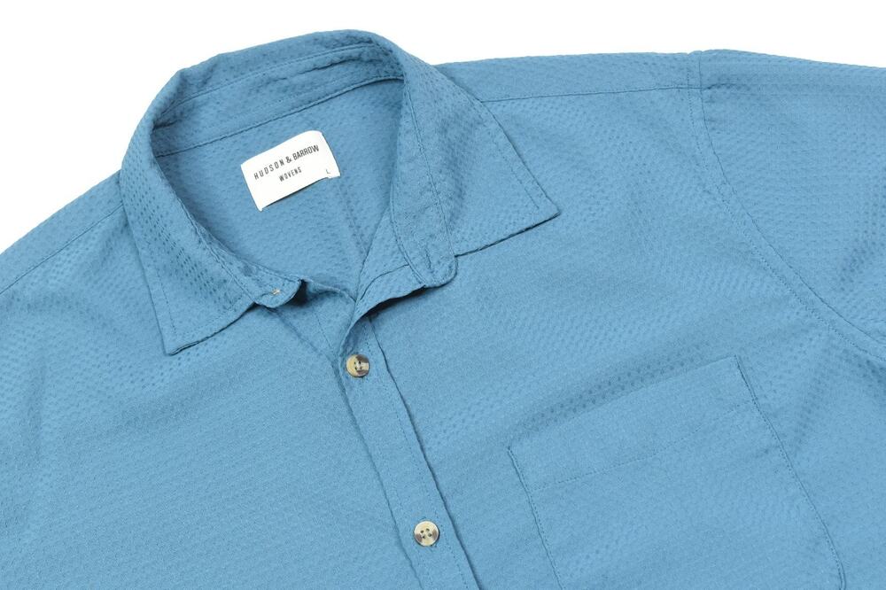 Hudson & Barrow Wovens Shirt Mens Large Blue Short Sleeve Button-Up Stretch